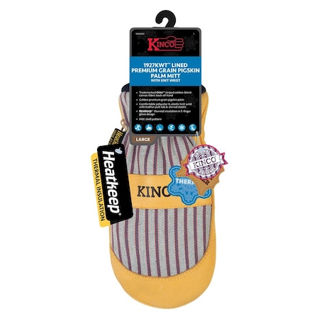 Kinco 1927KWT Lnd Prem. Grn Pgskn Palm Mitt w. Knt Wrist S 1927KWT-S